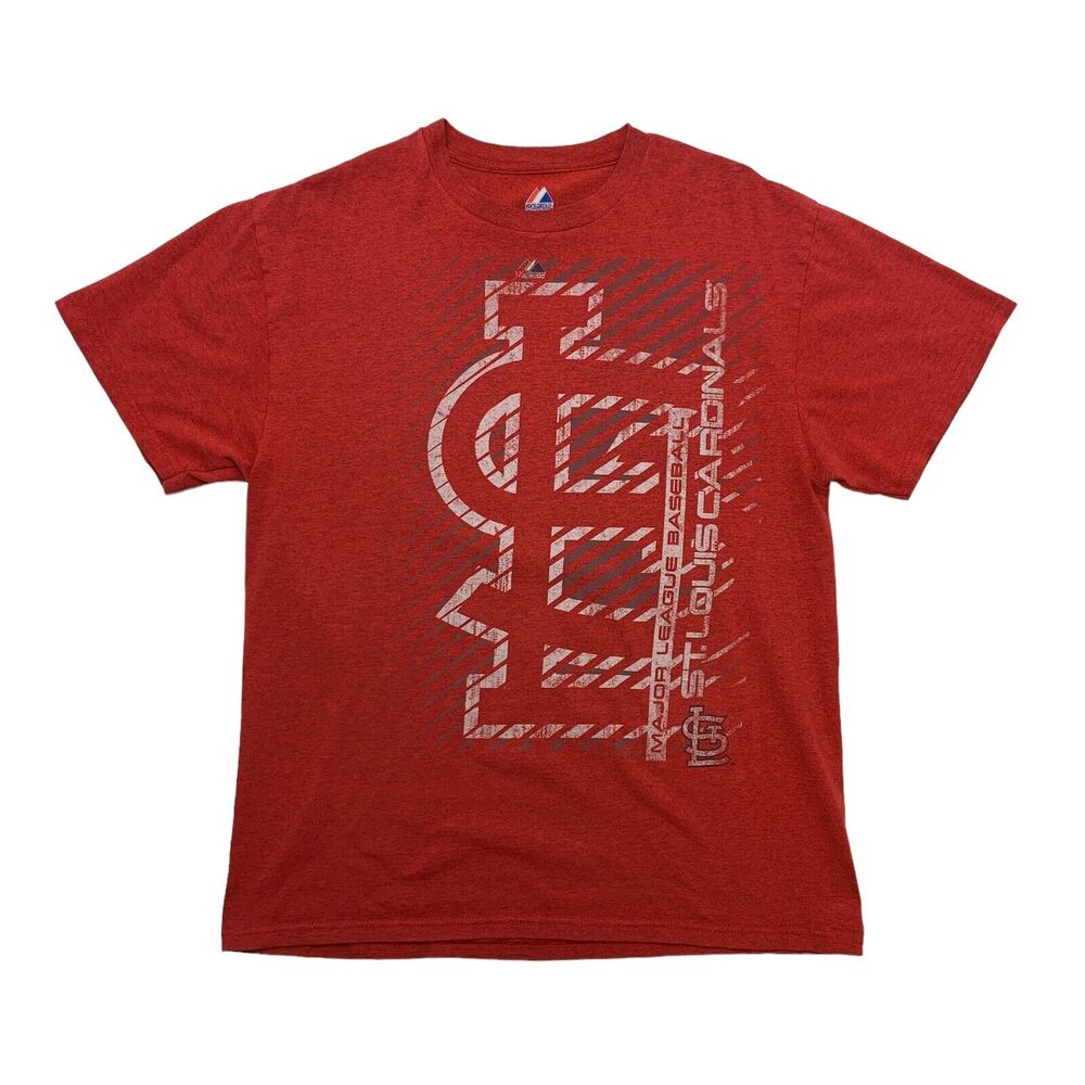 Majestic St Louis Cardinals T Shirt Mens L Large Red Big Logo Short Sleeve Crew
